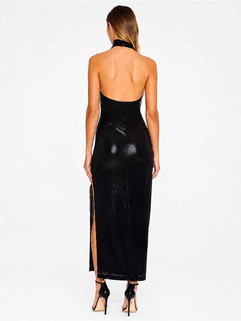 Norma Kamali Black Halter Turtleneck Side Slit Gown Large NWT - Picture 2 of 6
